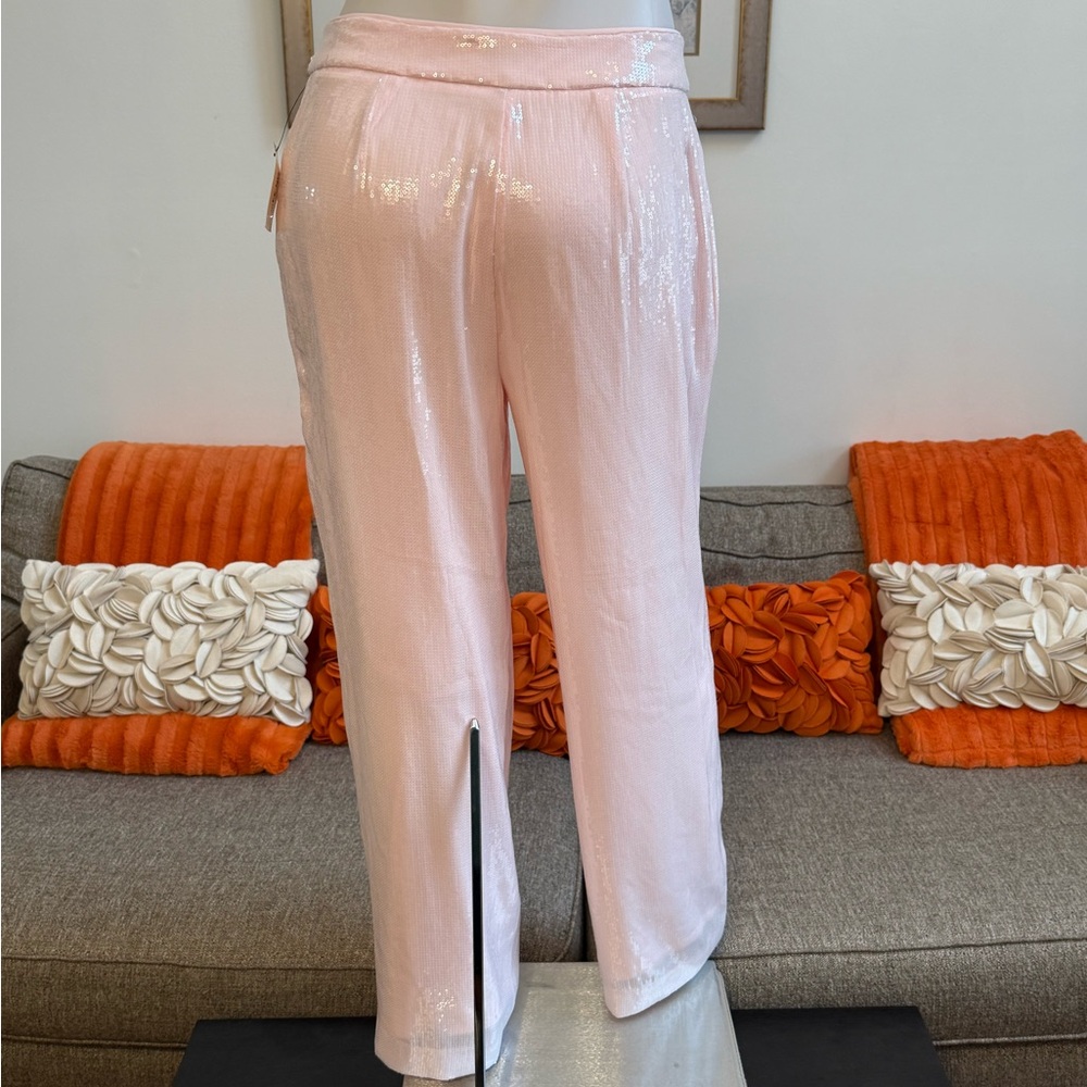 NWT On 34th Pink Dogwood Sequined High Rise Straight-Leg Pants - Picture 7 of 11